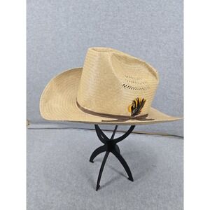 Bonanza Resistol 8X Straw Cowboy Hat Western Tan Feathers Men's No Size